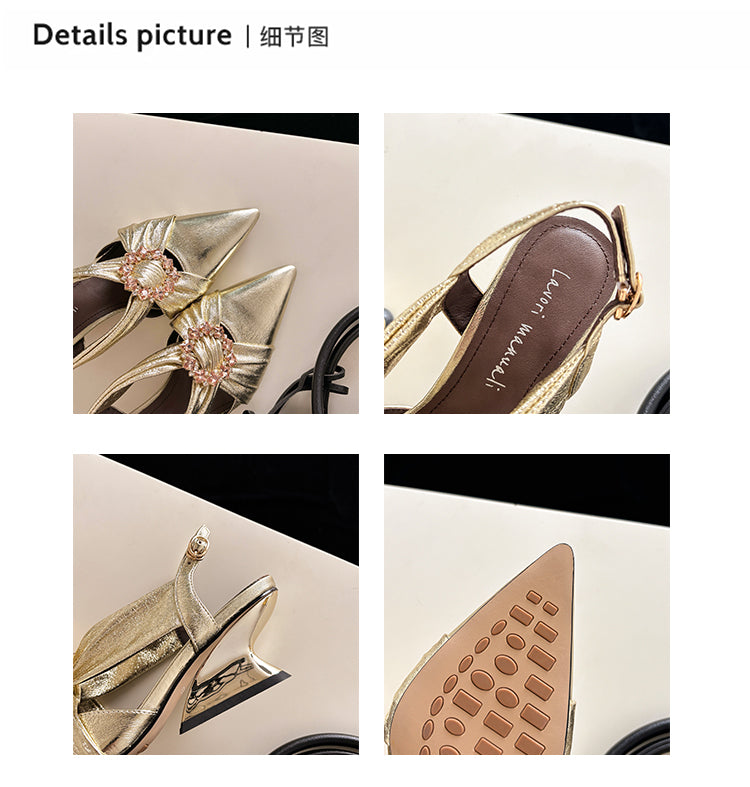 Karin Luna Bestseller Popular  Pointed Toe Irregular Heel Elegant Rhinestone Closed-Toe Sandals