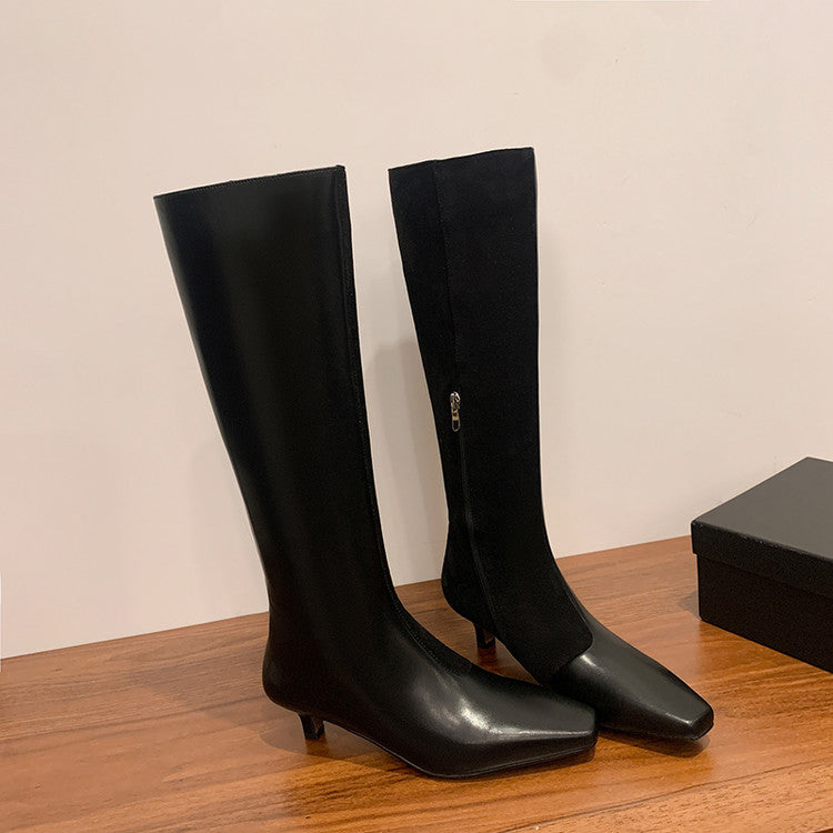 Karin Luna In Stock Spot Goods   Small Square Toe Thin Heel Elegant Slimming Long Boots