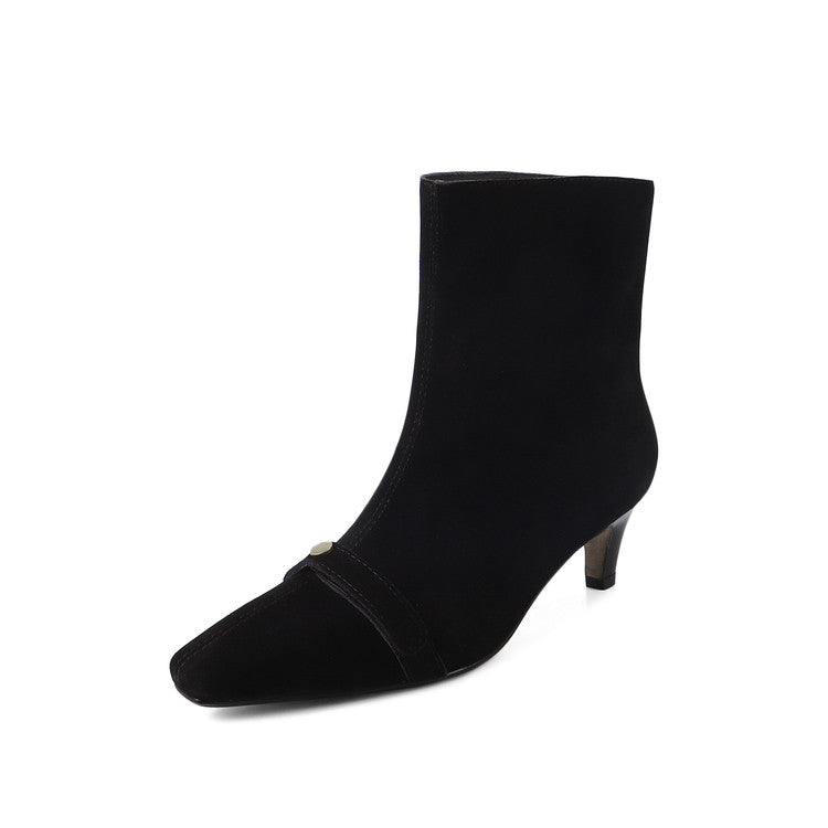 Karin Luna Elegant Style Small Square Toe Belt Buckle Thin Heel Short Boots