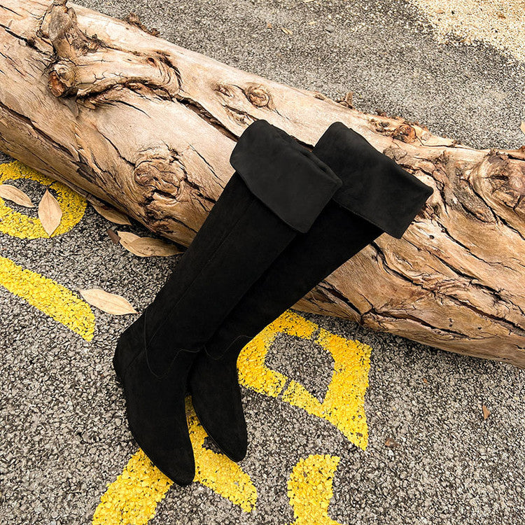 Karin Luna In Stock Spot Goods Vintage Cowhide Leather Two-Way Wear Pointed Toe Height-Increasing Long Boots