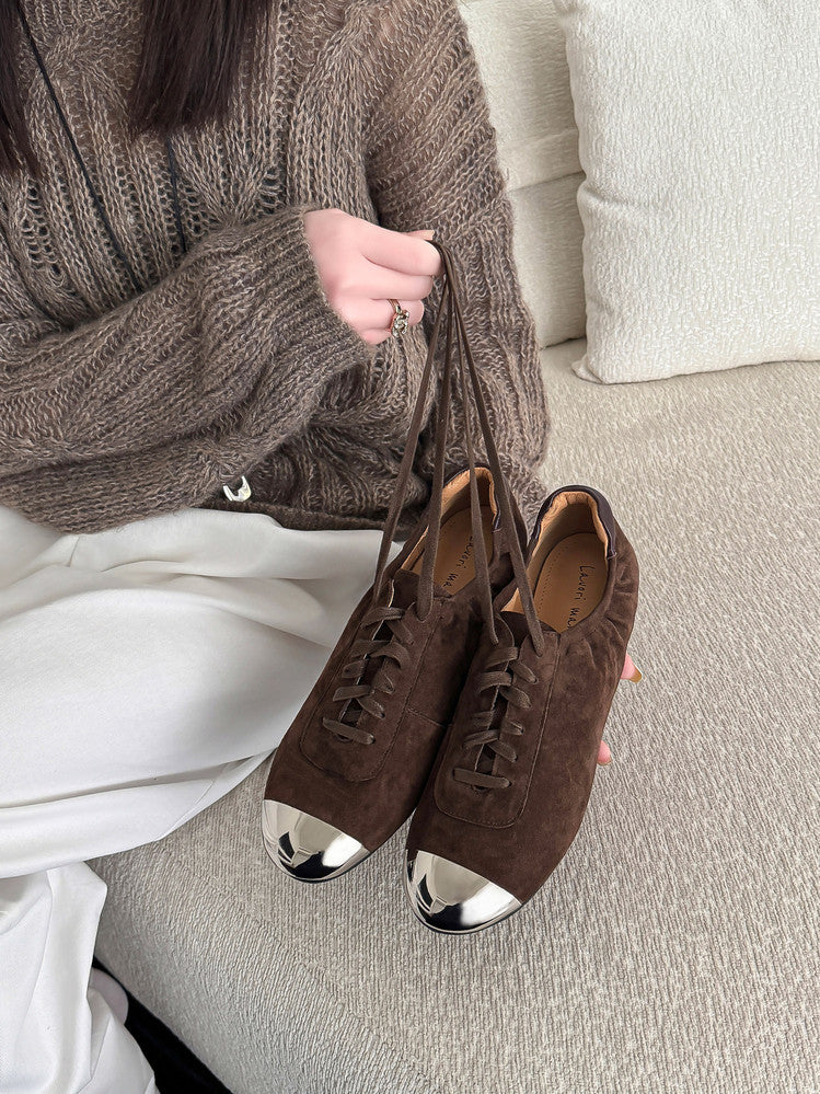 Karin Luna In Stock In Stock  High-end Metal Toe Lace-up Flats