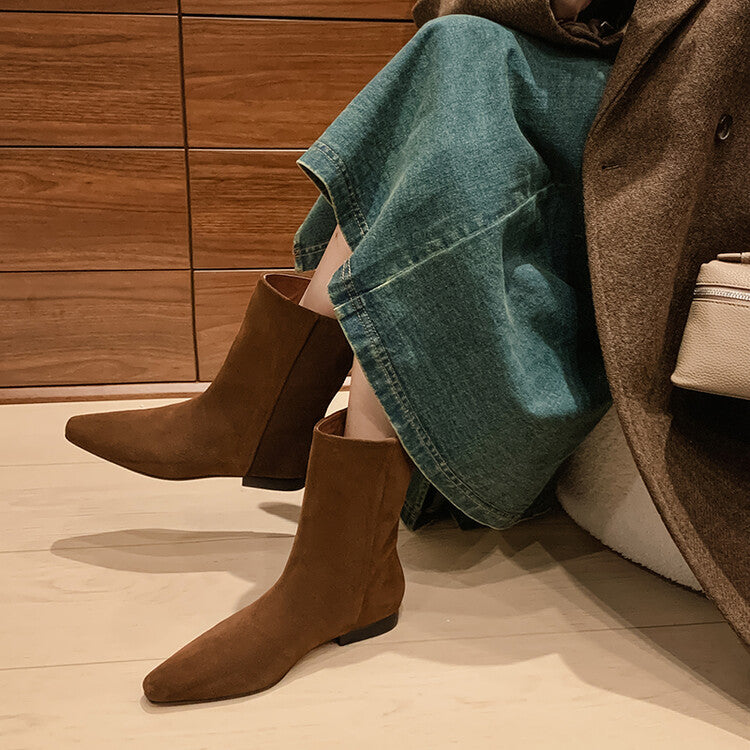 Karin Luna Mid-Calf Small Square Toe Heel Suede Fashion Boots