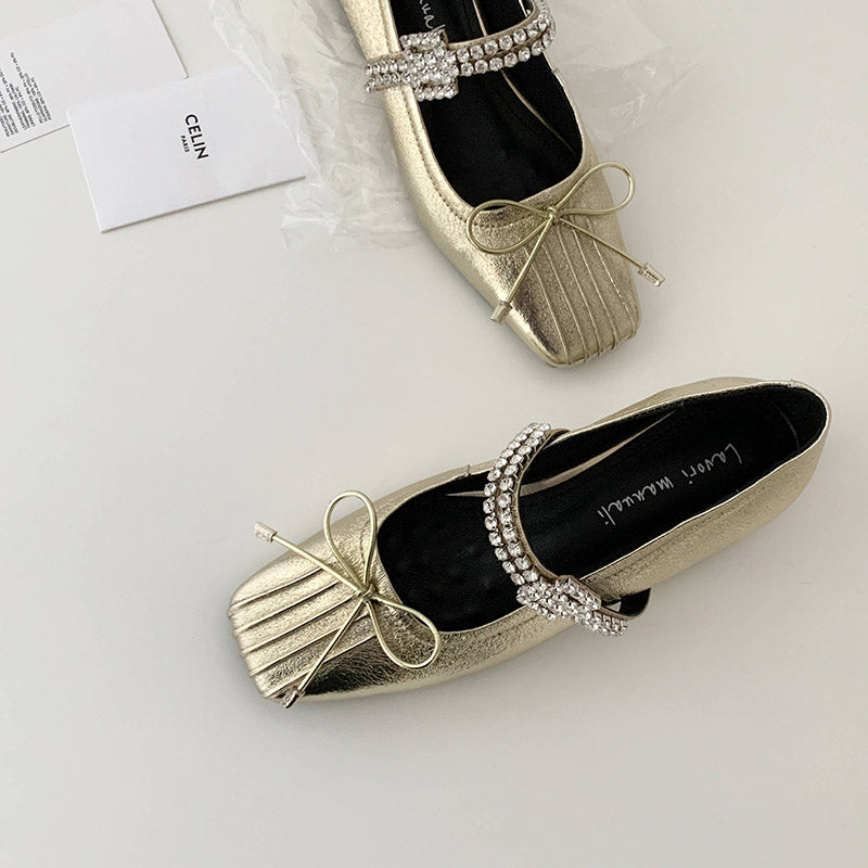 Karin Luna In Stock Spot Goods  Vintage Sweet Rhinestone One-Strap Granny Flats