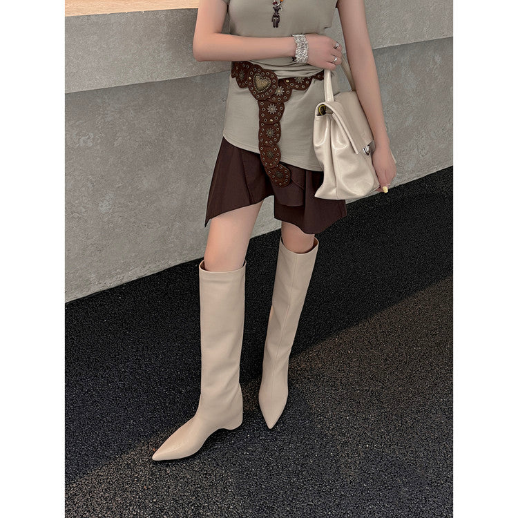 Karin Luna Hot-Selling Internal Height Increase Pointed Toe Straight-Leg Hot-Selling Long Boots