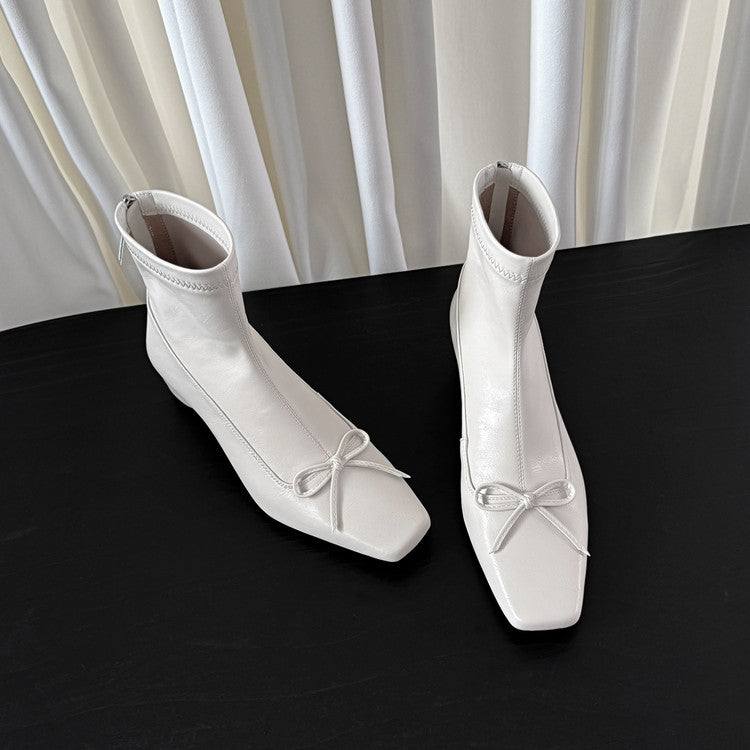 Karin Luna French Style Square Toe Bowknot Hidden Wedge Slim Boots