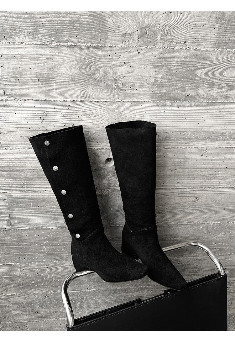 Karin Luna Bestseller Hot-Selling Hidden Buckle Lazy Style Square-Toe Height-Increasing Suede Western Boots