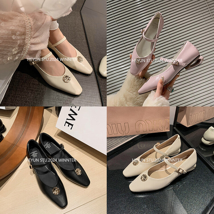 Karin Luna Camellia Story~In stock  Full Leather Shallow Mouth Single Shoes
