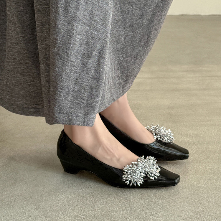 Karin Luna In Stock Spot Goods Exquisite Fireworks Buckle Small Square Toe Chunky Heel Commuter Shoes