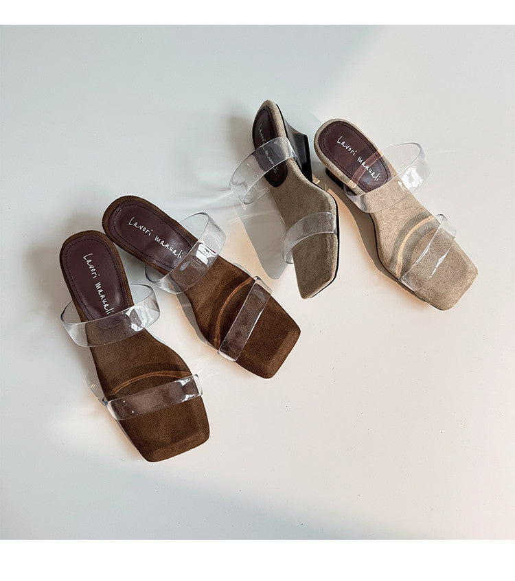 Karin Luna Hot-Selling Amber Element~Spot Goods Spot Goods Transparent tpu   Minimalist Square-Toed One-Strap Slippers
