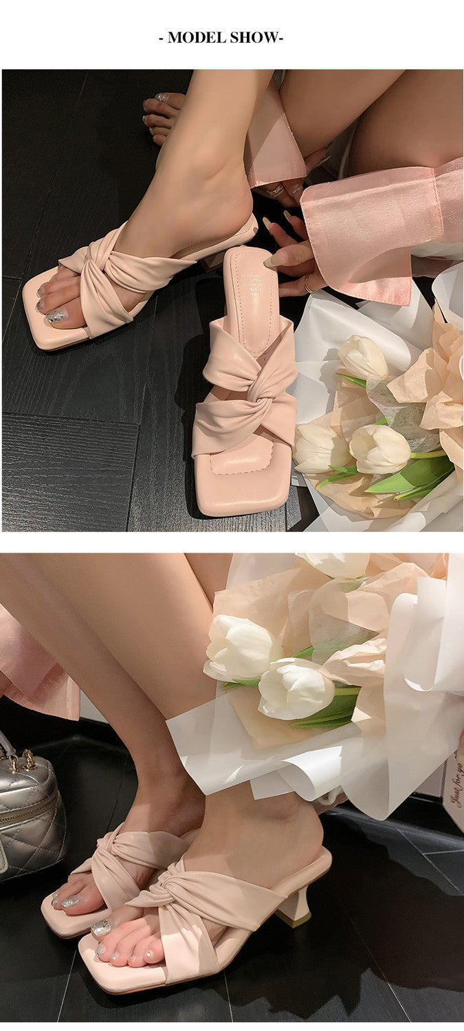 Karin Luna In Stock Spot Goods   Absolutely amazing4Color Cross Strap Thick Heel Square Toe Soft Slippers