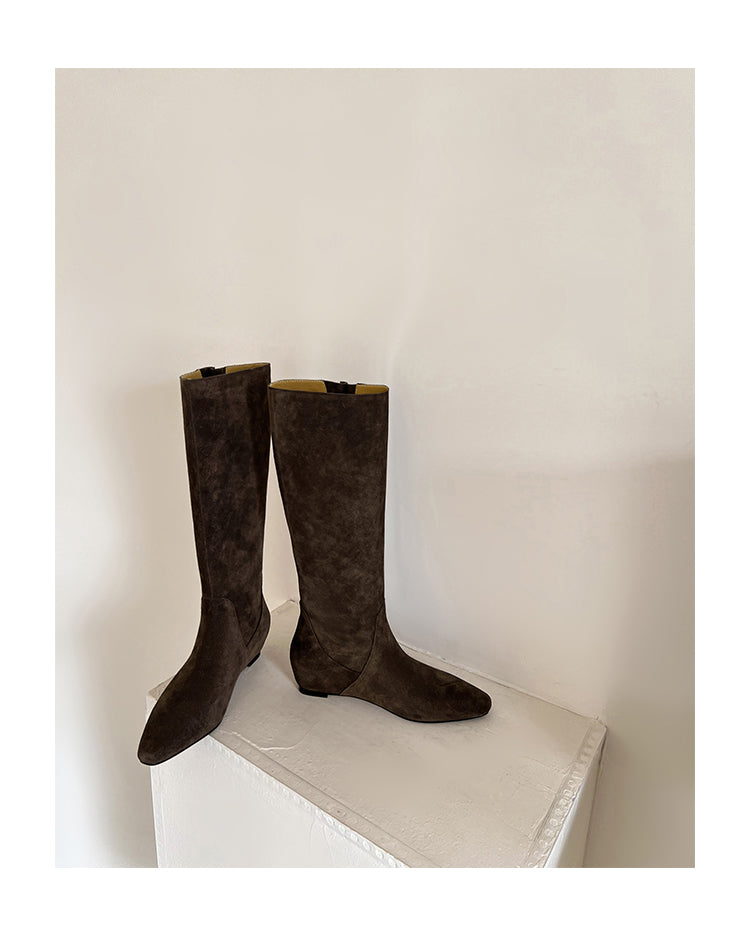 Karin Luna In Stock Spot Goods Vintage Cowhide Leather Chunky Heel Height Increasing Long Boots