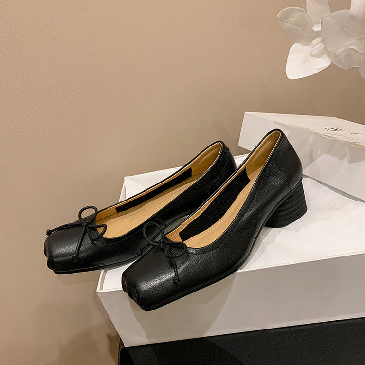 Karin Luna In Stock In Stock ~Full leather inside and out Pig Nose Bow Retro Thick Heel Mary Jane Shoes