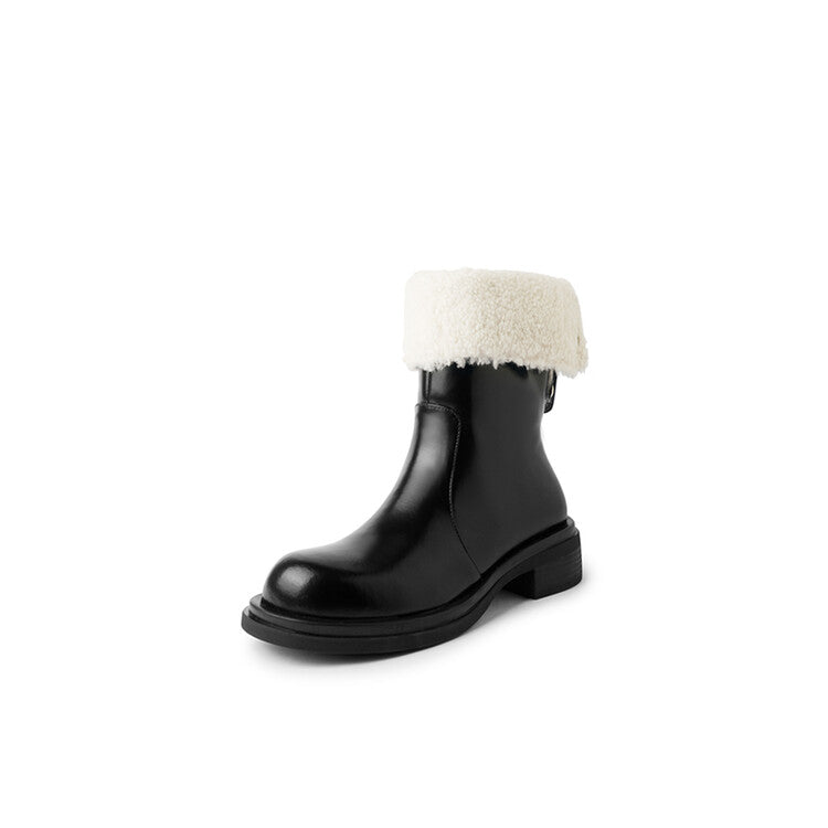 Karin Luna Classic Basic Style   Convertible Foldable Hidden Buckle Snow Fur Shoes Full cowhide Basic Flat Short Boots