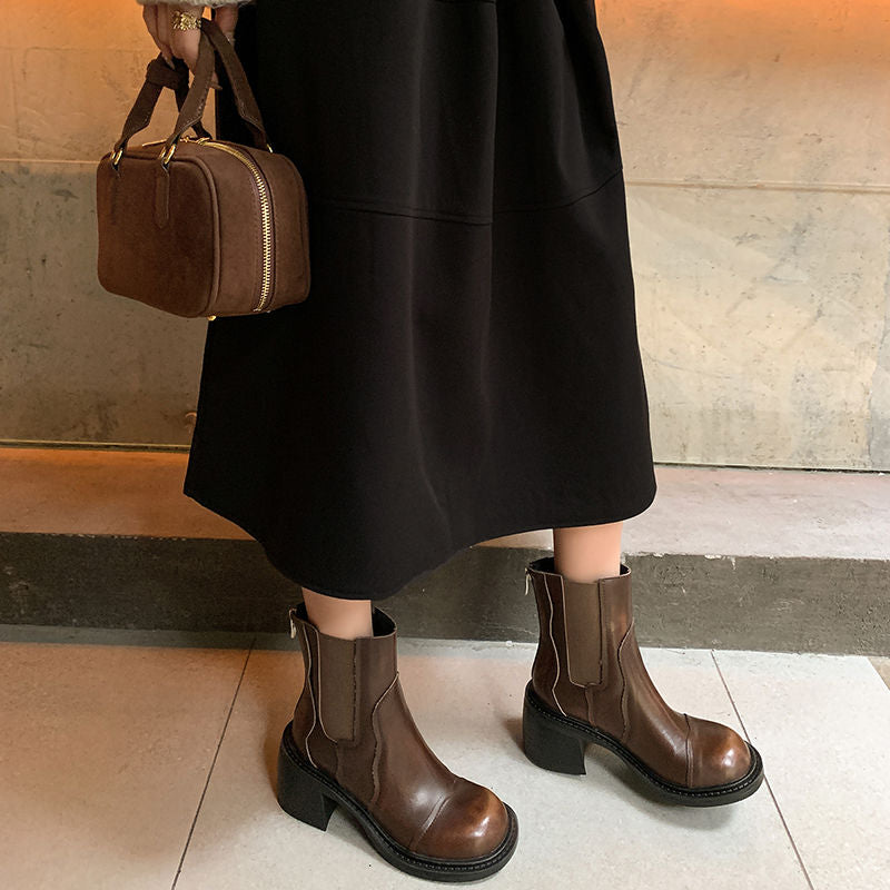Karin Luna In Stock Spot Goods  Round Toe Stretch Round Toe Chelsea Short Boots