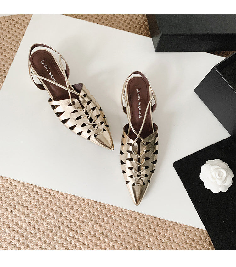 Karin Luna Braided Style ~Cross-woven Pointed Toe Closed-toe Sandals