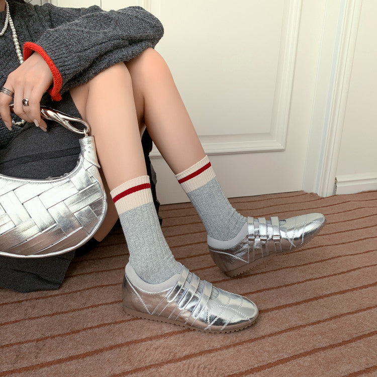 Karin Luna Casual Shoes Series~  In Stock In Stock Magic Tape Round Toe Internal Height Increase Single Strap Flats