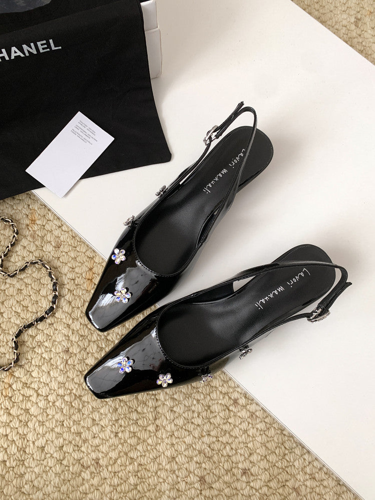 Karin Luna In Stock  Spot Goods  Rhinestone Small Square Toe Closed-Toe Sandals