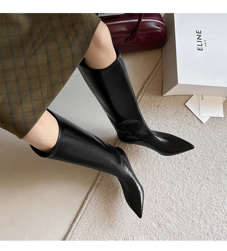 Karin Luna In Stock In Stock    Stunning Elegant Style Kitten Heel Straight Long Boots