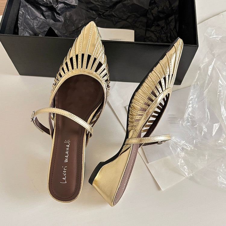 Karin Luna Casual Feel~In stock Pointed Toe Hollow Design Note Pointed Toe Slippers