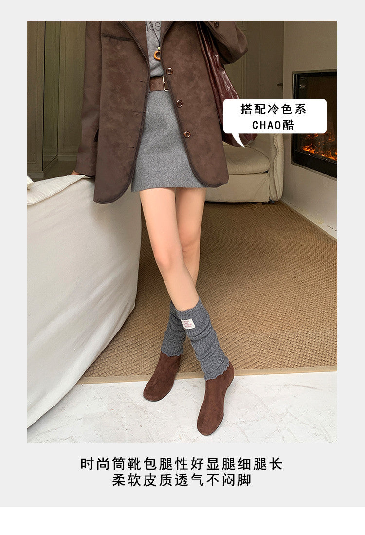 Karin Luna In Stock Spot Goods Round Toe Basic Stretch Slim Short Boots