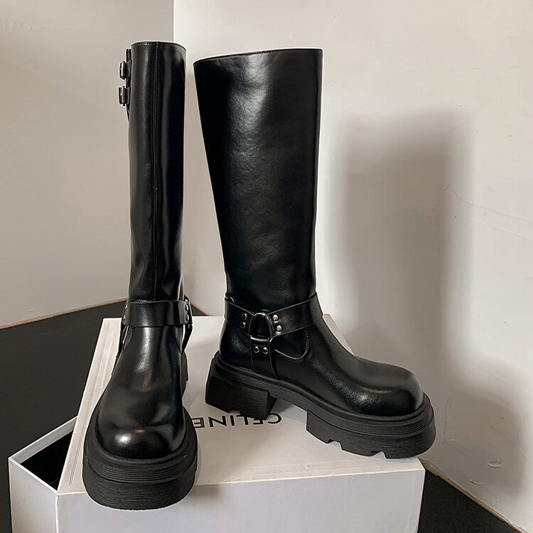 Karin Luna Full Cowhide  miumiu Popular Round Toe Thick Sole Beautiful and height-increasing