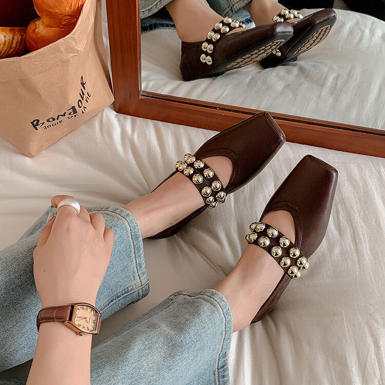 Karin Luna In Stock Spot Goods  Pig Nose Metal Strap Super Soft Granny Full Leather Mary Jane Shoes