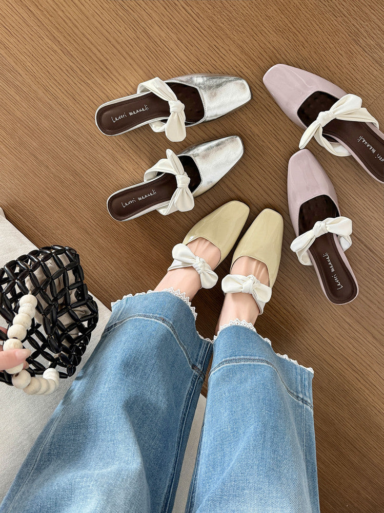 Karin Luna In Stock In Stock  Fluffy feel Bowknot Closed-Toe Slippers