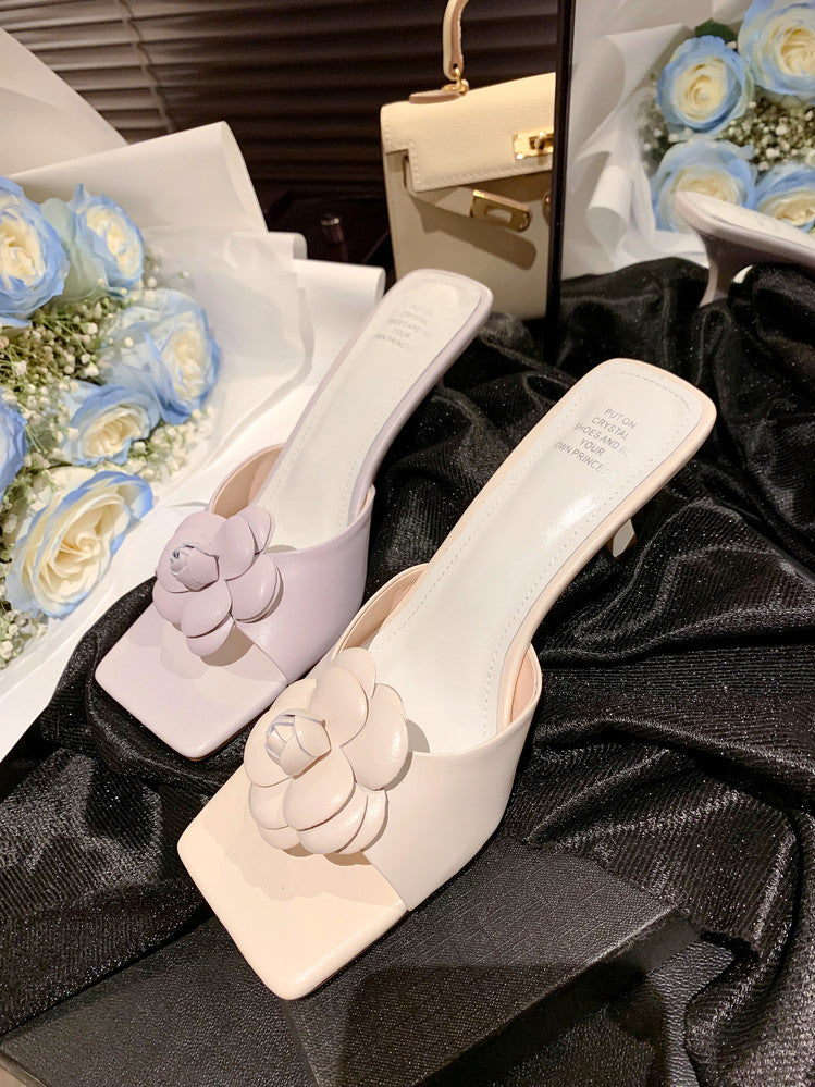 Karin Luna Flower of Wealth in the World~Says purple has a lot of charm Spot Goods Spot Goods  Three-Dimensional Camellia Elegant Sandals