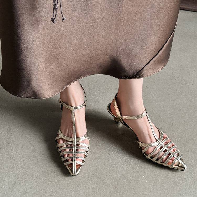 Karin Luna French Hollow Toe Metal Heel Elegant Sandals