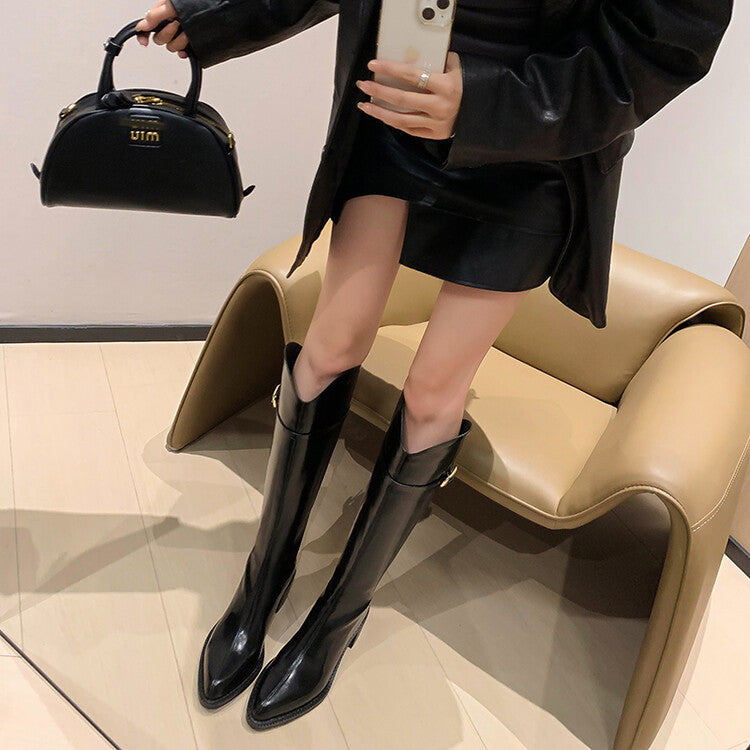 Karin Luna Bestseller  Popular Understood everything  Basic Elegant Outfit Pointed Toe Chunky Heel Full Cowhide I Am A Knight Boots
