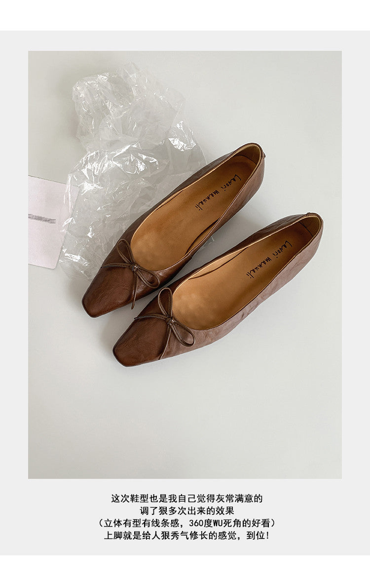 Karin Luna Full Layer Inside and Out~Basic Versatile Small Square Toe Butterfly Knot Irregular Heel Single Shoes