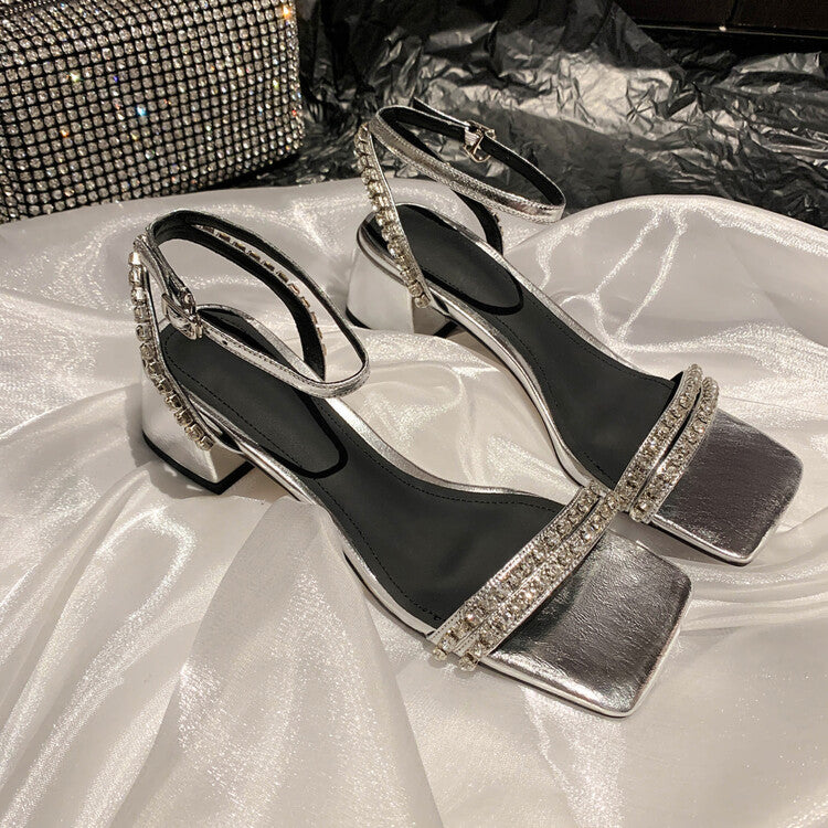 Karin Luna Classic Style   Rhinestone Strap Chunky Heel Open-Toe Sandals