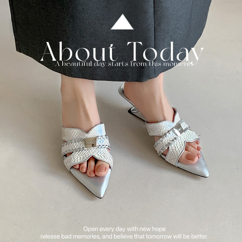 Karin Luna Fish Skin Series~Minimalist Pointed Toe Hot-Selling Unique Heel Slippers