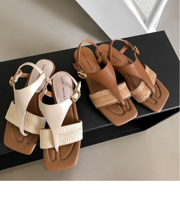Karin Luna Hot-Selling Series~Resort Style Straw Woven Comes with data plan included Designed thong sandals