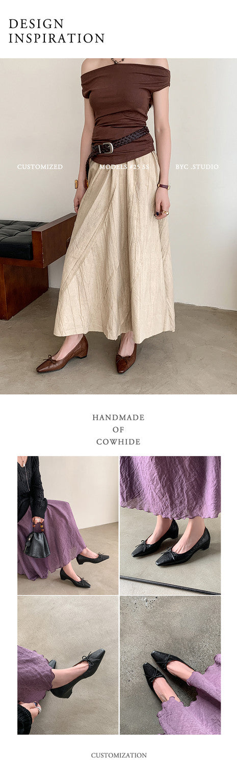 Karin Luna Full Layer Inside and Out~Basic Versatile Small Square Toe Butterfly Knot Irregular Heel Single Shoes