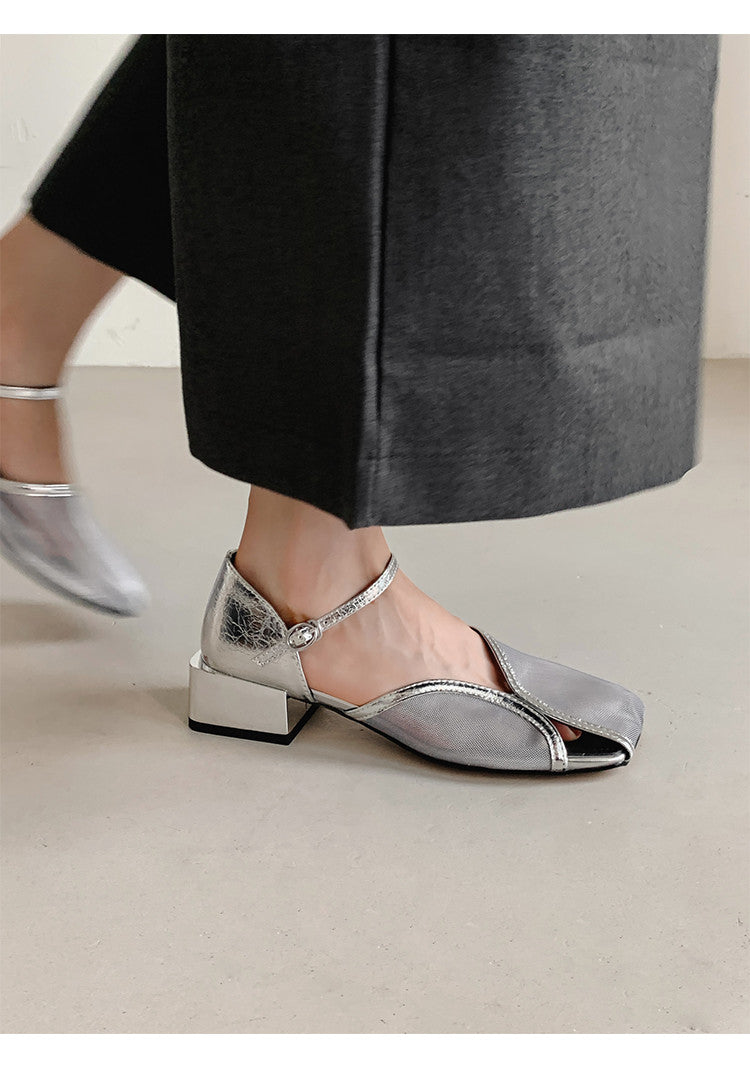 Karin Luna In Stock In Stock  Internet Celebrity Style Square Toe Mesh Chunky Heel Sandals
