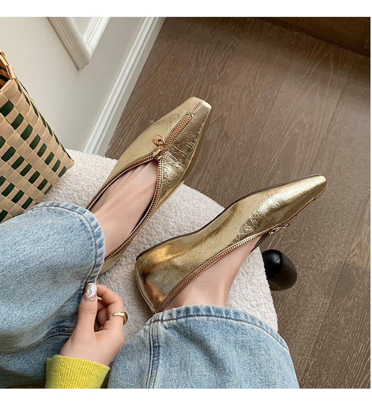 Karin Luna In Stock In Stock ~Basic Versatile Light Luxury Zipper Small Square Toe Flats