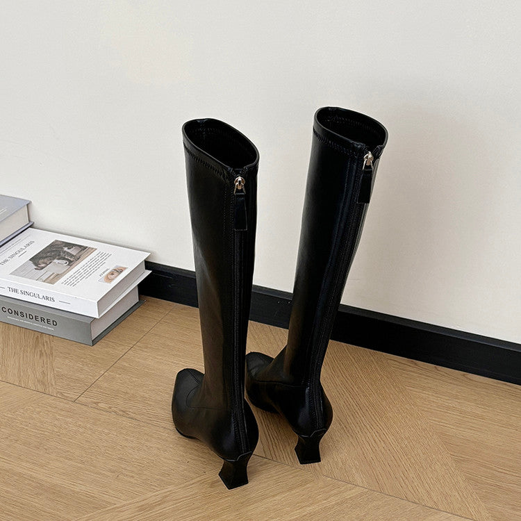 Karin Luna In Stock In Stock  Square Toe Chunky Heel Korean Style Elegant Long Boots