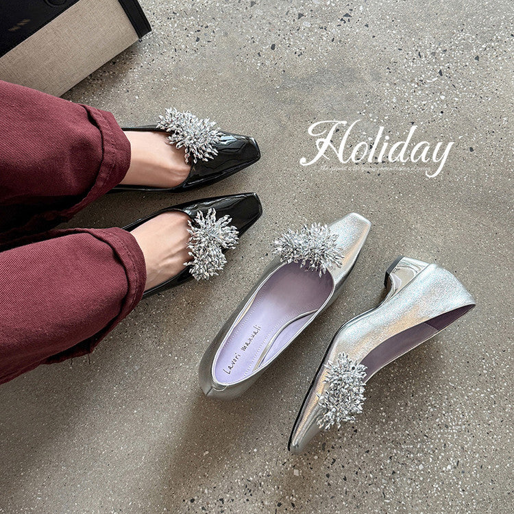 Karin Luna In Stock Spot Goods Exquisite Fireworks Buckle Small Square Toe Chunky Heel Commuter Shoes