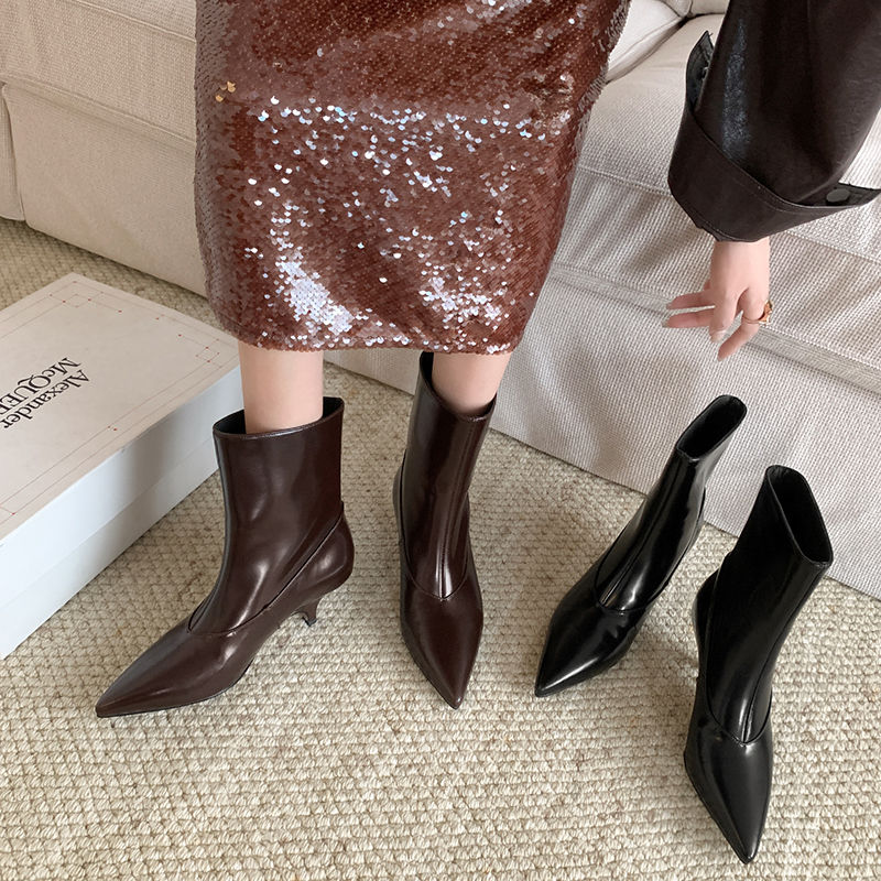 Karin Luna In Stock  Spot Goods Elegant kitten heel pointed toe trendy ankle boots