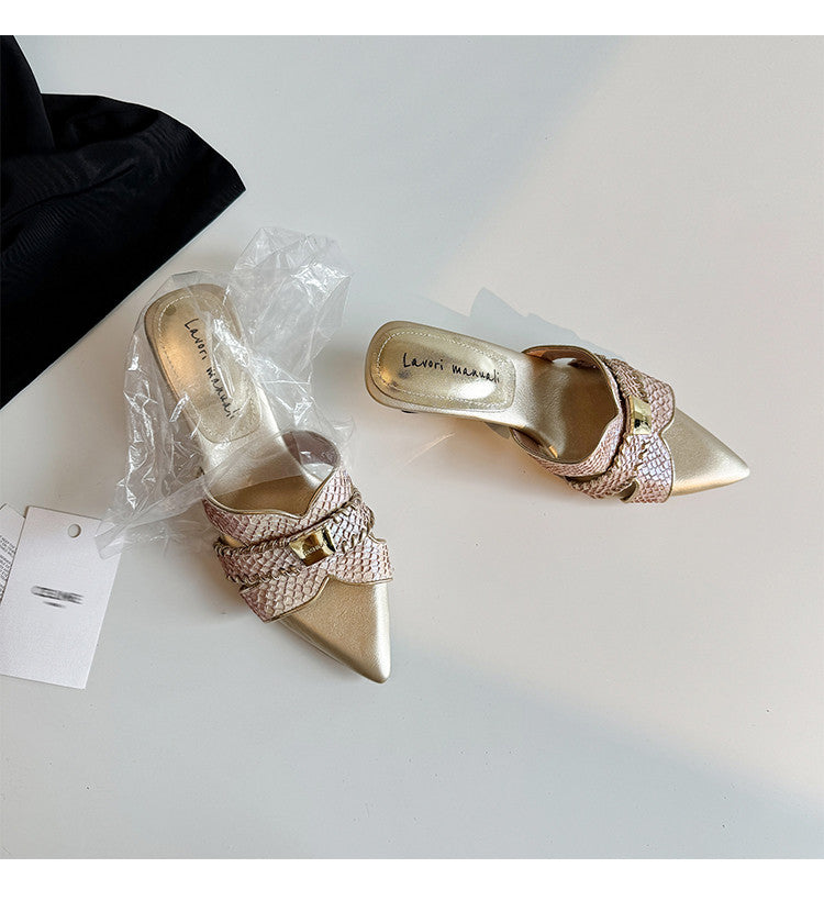 Karin Luna Fish Skin Series~Minimalist Pointed Toe Hot-Selling Unique Heel Slippers