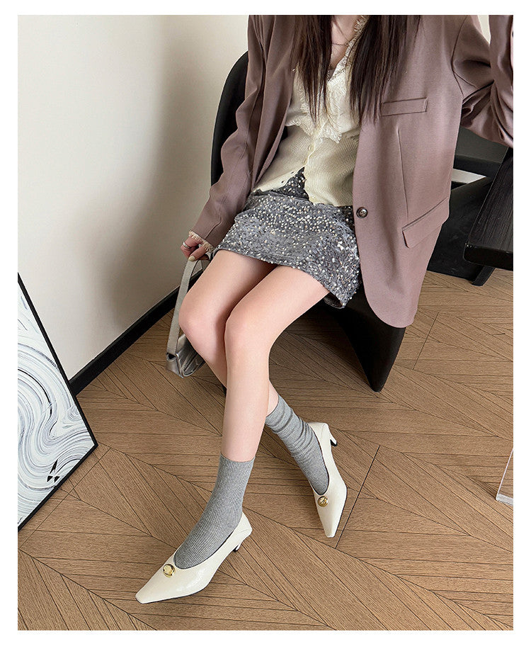 Karin Luna In Stock In Stock ~Basic Versatile French Style Small Square Toe Shallow Mouth Single Shoes