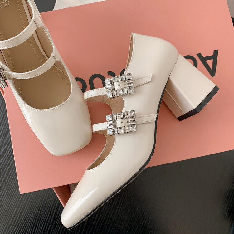 Karin Luna In Stock In stock   The heroine Ao~Square Toe High Heel One Strap Popular Rhinestone Mary Jane Shoes