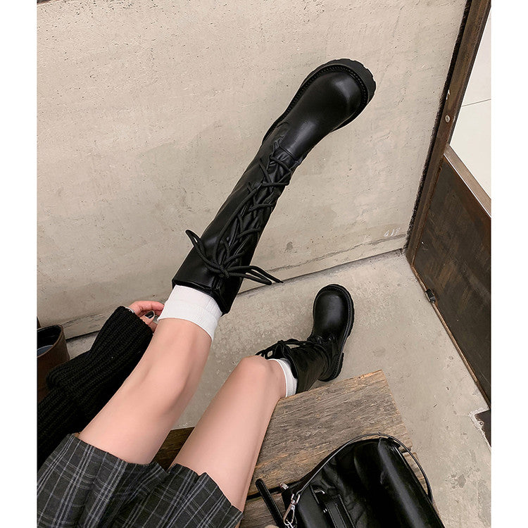 Karin Luna Fashion Style Round Toe Front Lace-up Adjustable Leg Circumference Suitable for both slim and thick legs