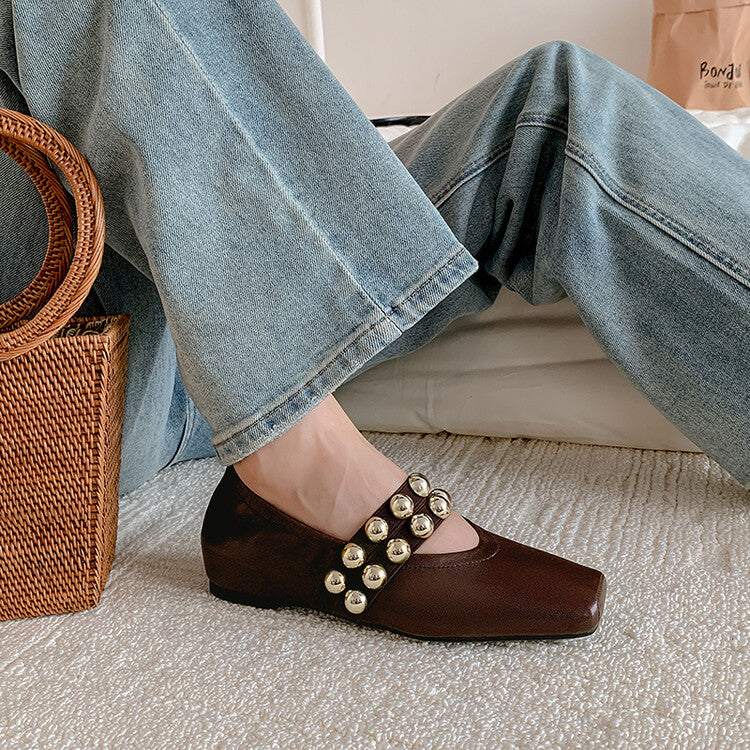 Karin Luna In Stock Spot Goods  Pig Nose Metal Strap Super Soft Granny Full Leather Mary Jane Shoes