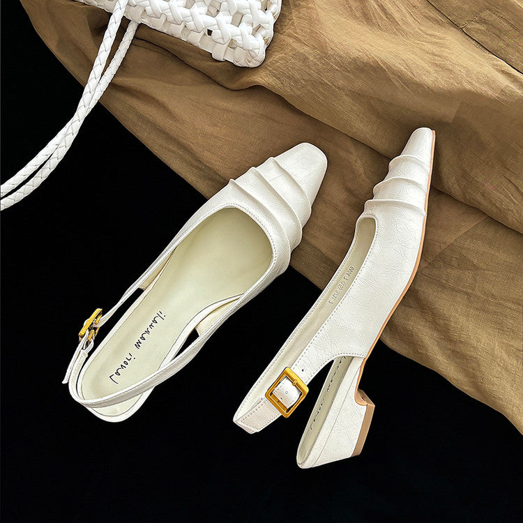 Karin Luna French Retro Square Toe Wrinkled Closed-Toe Sandals