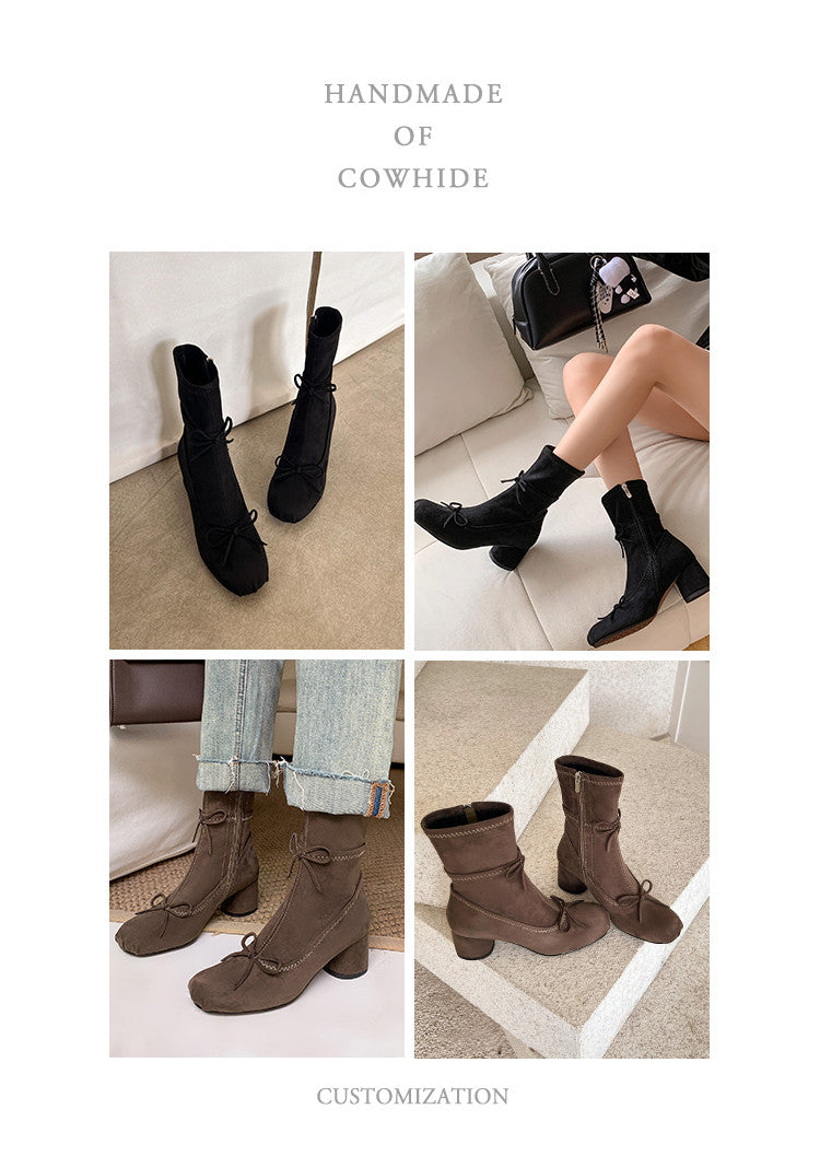 Karin Luna In Stock Spot Goods Hot-Selling Sweet Standard Bow Round-Toe Slim Short Boots