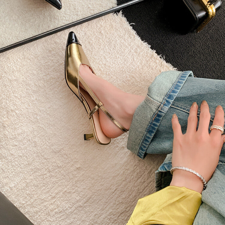 Karin Luna In Stock 24New Year's stock is now available Color Block Pointed Toe Full Leather Sandals