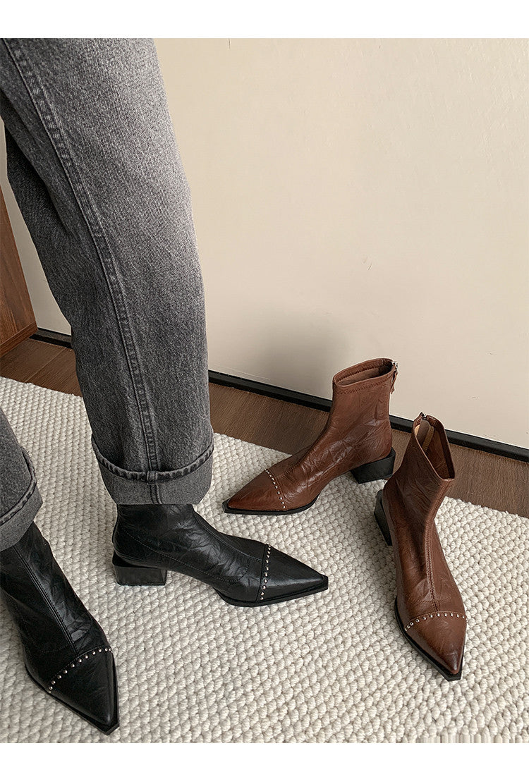 Karin Luna In Stock In Stock Slim Boots Series~Pointed Toe Rivet Slim Short Boots