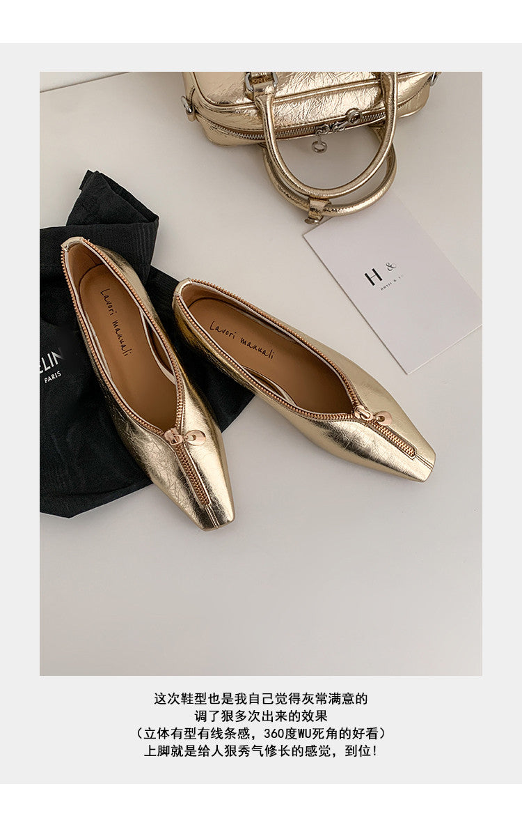 Karin Luna In Stock In Stock ~Basic Versatile Light Luxury Zipper Small Square Toe Flats